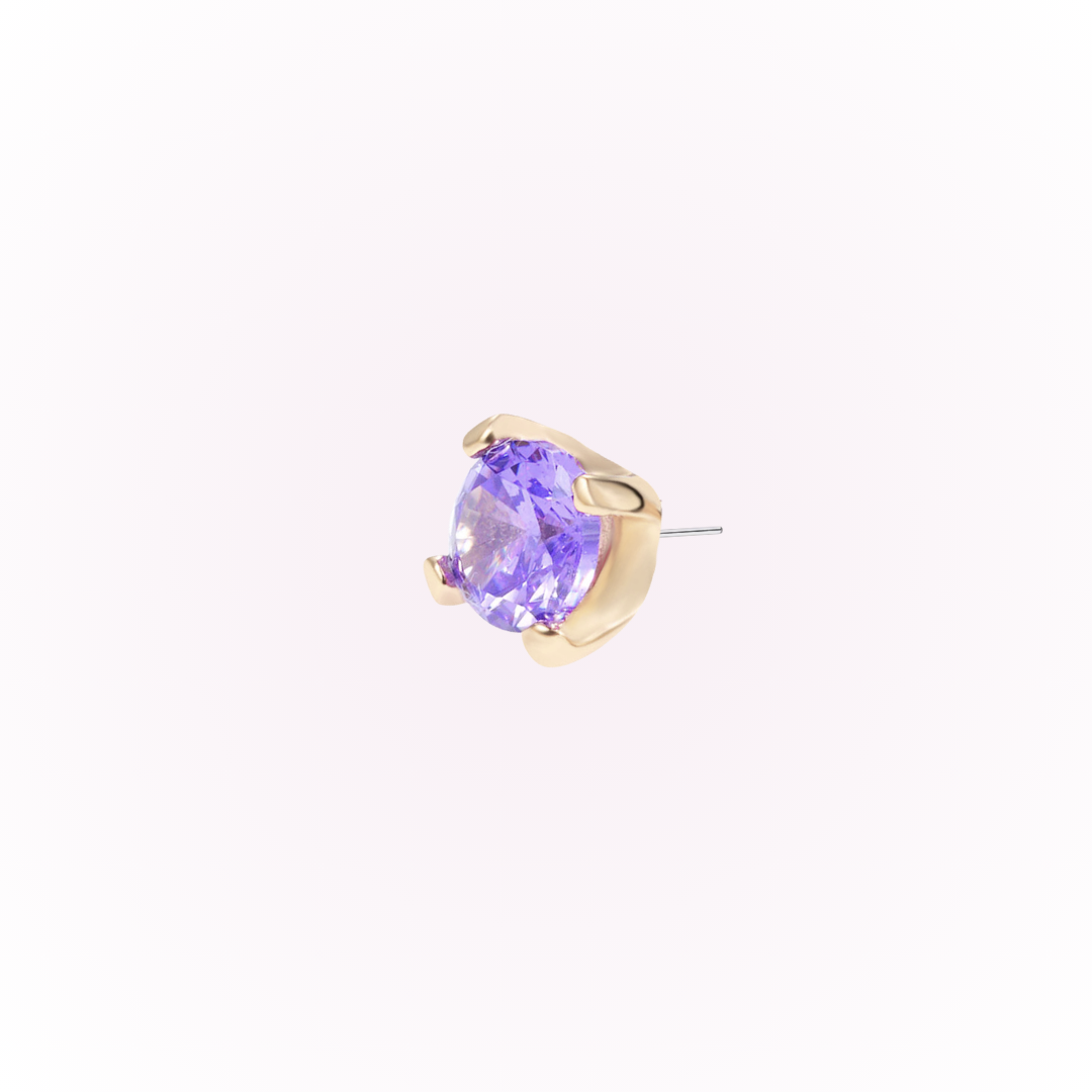 February – Amethyst Prong Set Threadless Flat Back Stud