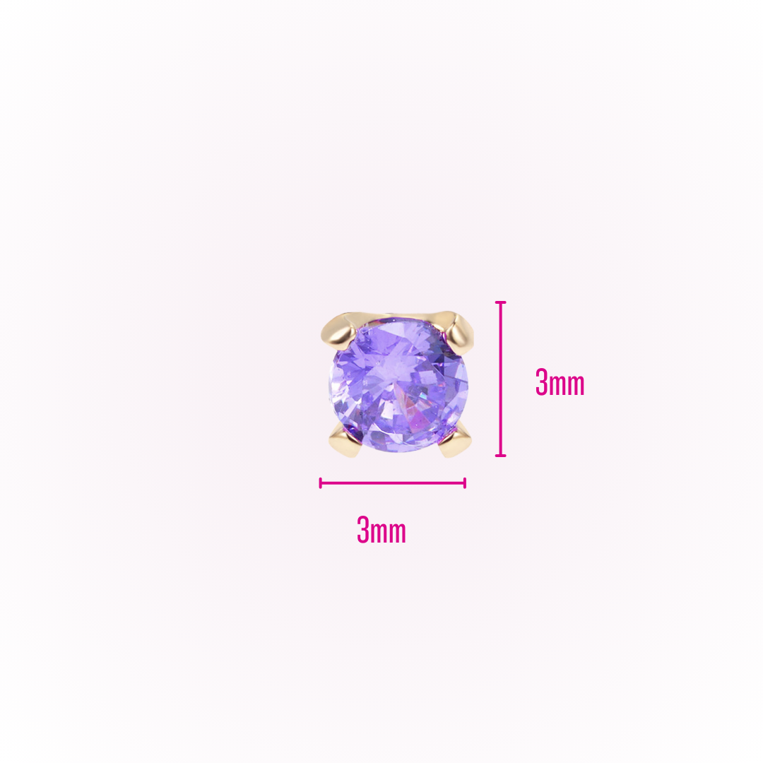 February – Amethyst Prong Set Threadless Flat Back Stud