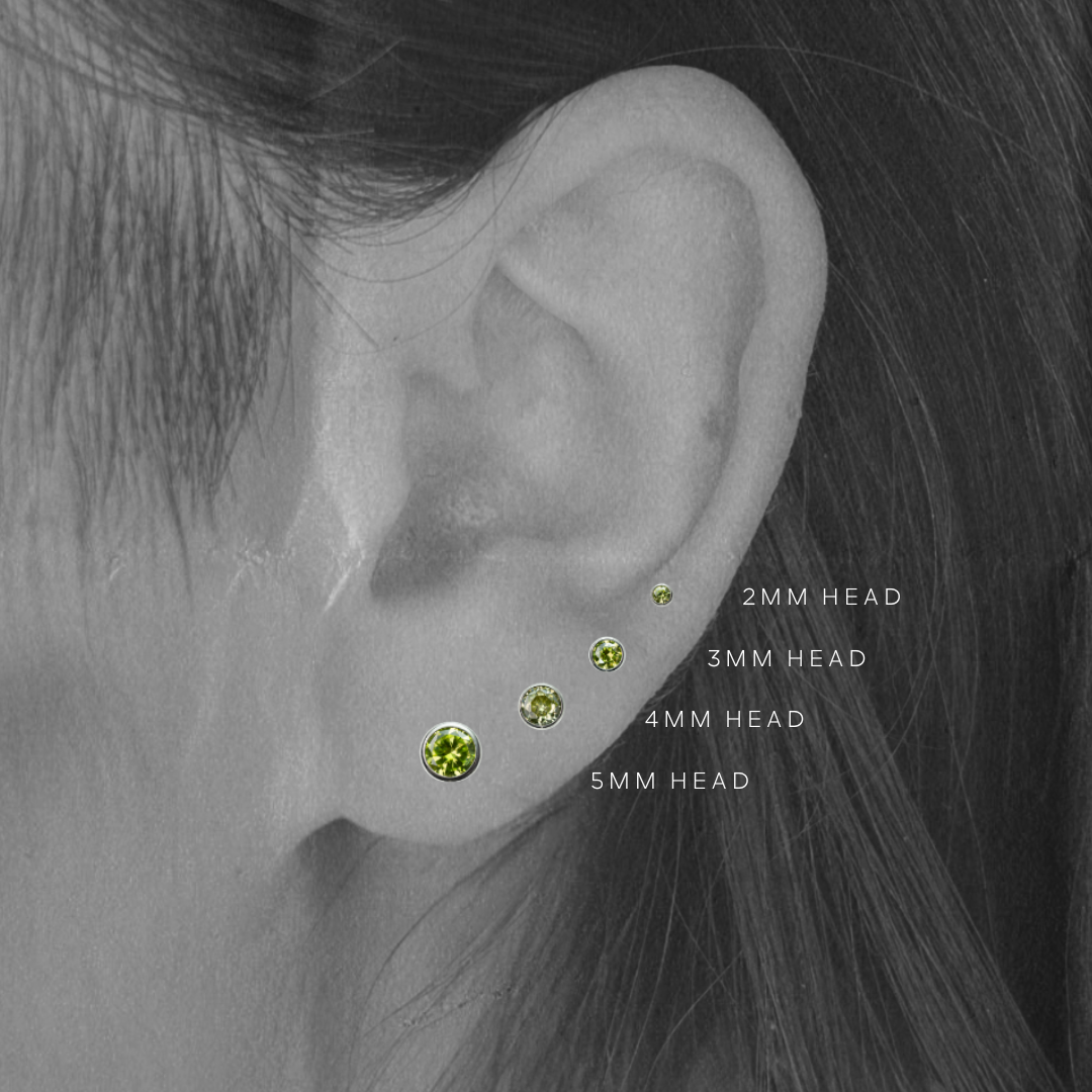 Green Apple – Bezel Set Green Apple Cubic Zirconia Threadless Flat Back Stud