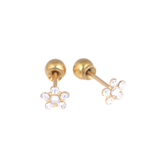 6mm Clear Cubic Zirconia Daisy Yellow Gold Stud