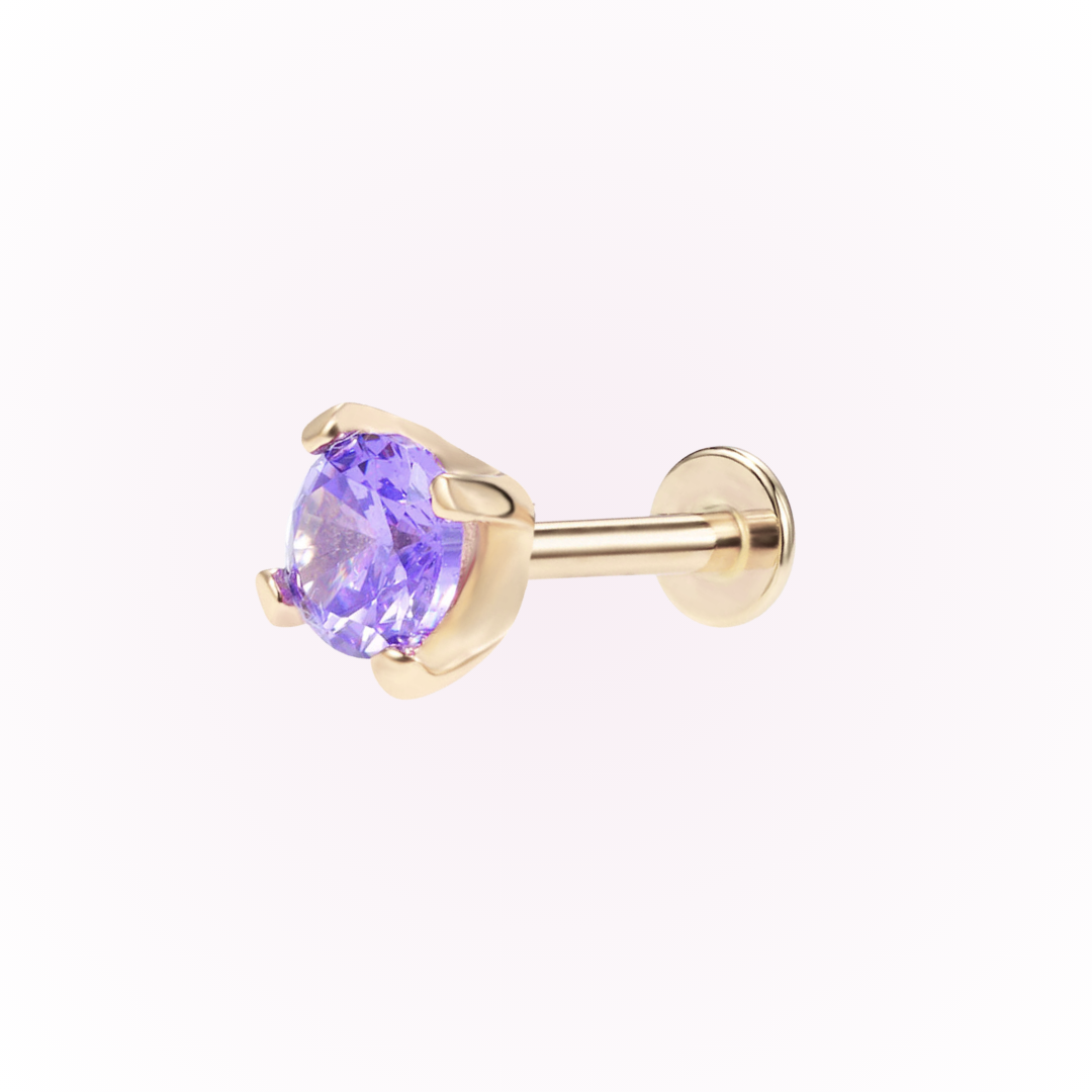 February – Amethyst Prong Set Threadless Flat Back Stud