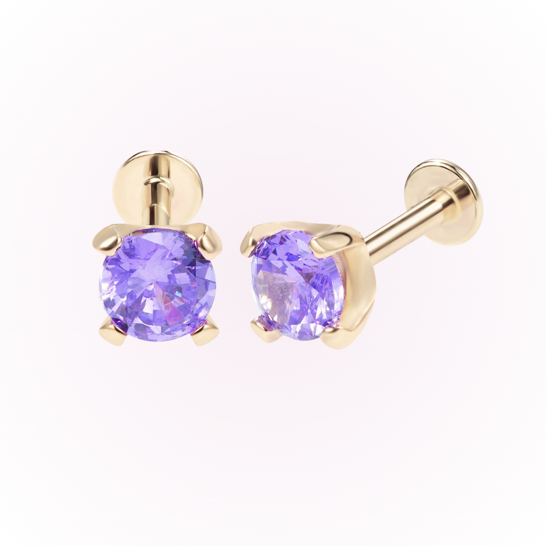 February – Amethyst Prong Set Threadless Flat Back Stud