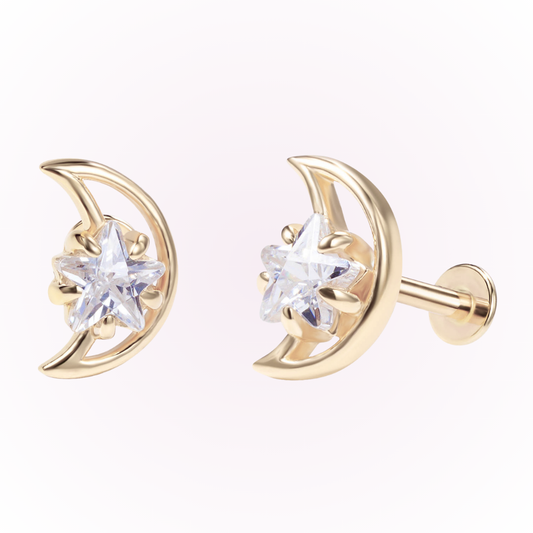 Dream – Crescent Moon Cubic Zirconia Threadless Flat Back Stud