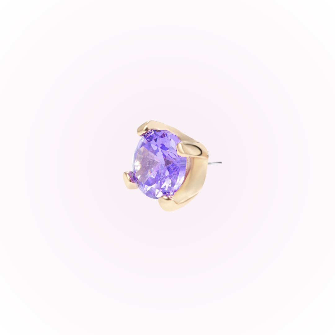 February – Amethyst Prong Set Threadless Flat Back Stud