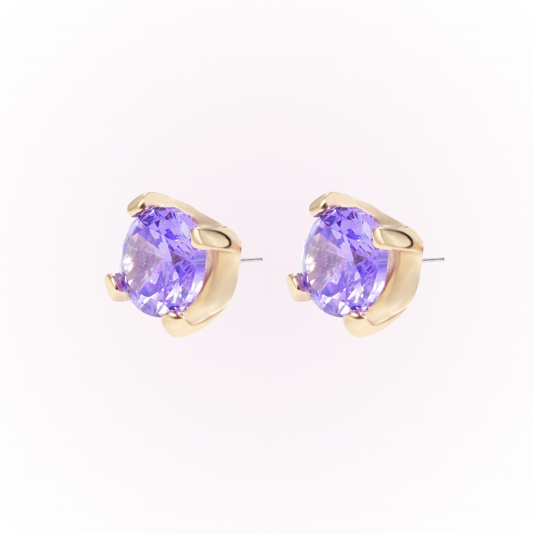 February – Amethyst Prong Set Threadless Flat Back Stud