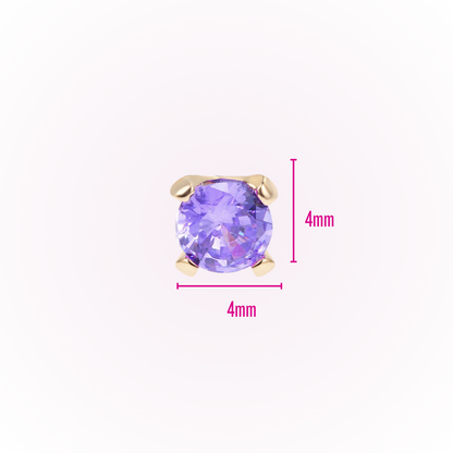 February – Amethyst Prong Set Threadless Flat Back Stud