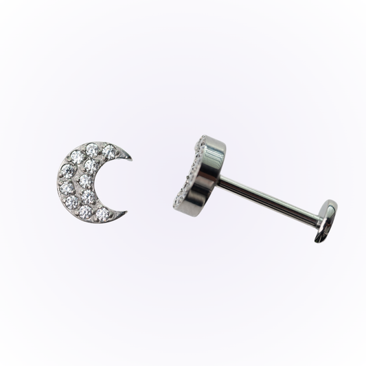 Moonlight – Crescent Moon Cluster Cubic Zirconia Threadless Flat Back Stud