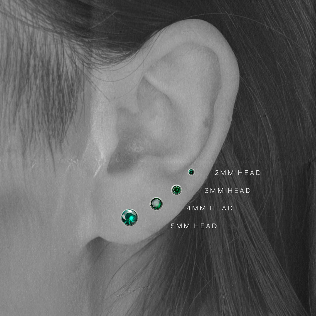 Enchanted – Bezel Set Evergreen Cubic Zirconia Threadless Flat Back Stud