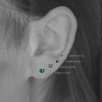 Enchanted – Bezel Set Evergreen Cubic Zirconia Threadless Flat Back Stud