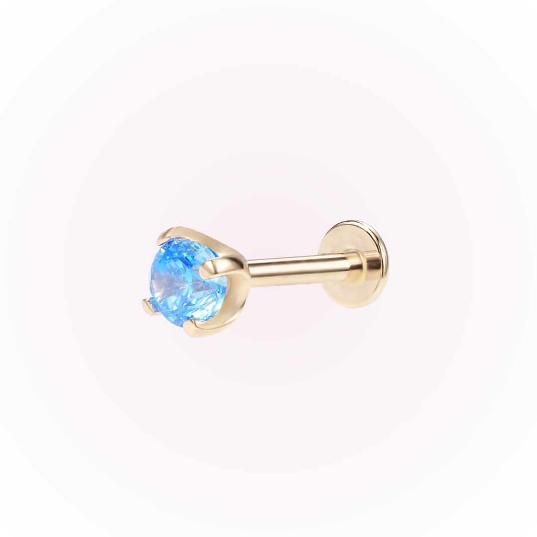 March – Aquamarine Prong Set Threadless Flat Back Stud