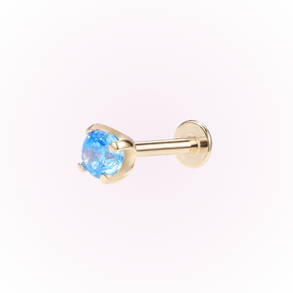 March – Aquamarine Prong Set Threadless Flat Back Stud