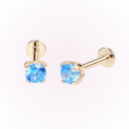 March – Aquamarine Prong Set Threadless Flat Back Stud