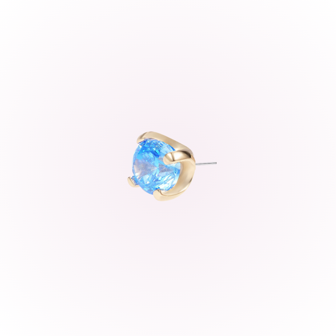 March – Aquamarine Prong Set Threadless Flat Back Stud