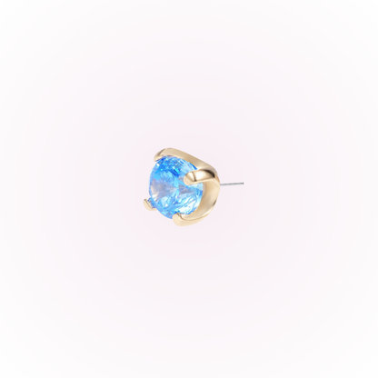 March – Aquamarine Prong Set Threadless Flat Back Stud