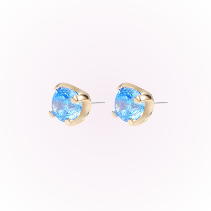 March – Aquamarine Prong Set Threadless Flat Back Stud