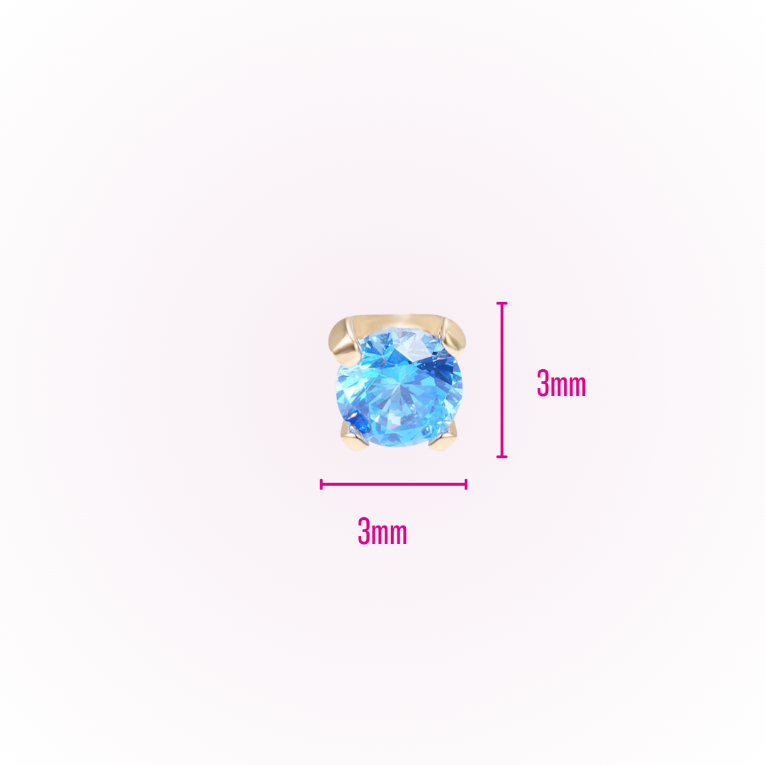 March – Aquamarine Prong Set Threadless Flat Back Stud