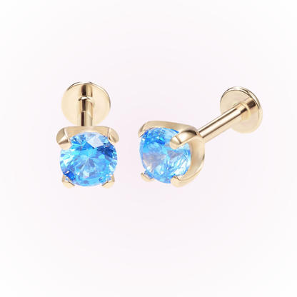 March – Aquamarine Prong Set Threadless Flat Back Stud
