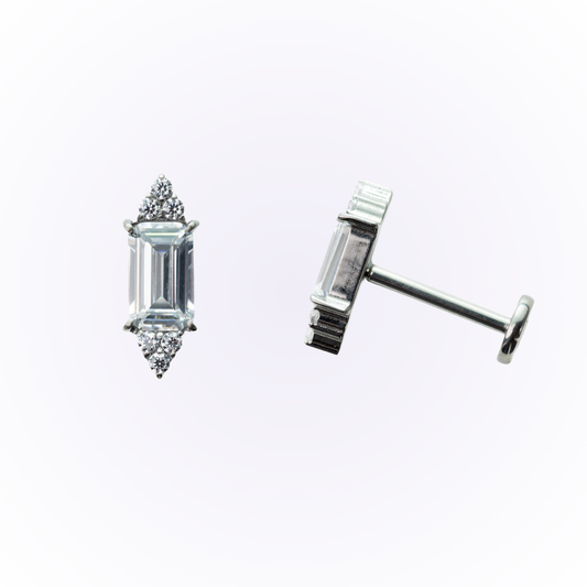 Art Deco – Baguette & Trinity Cubic Zirconia Threadless Flat Back Stud