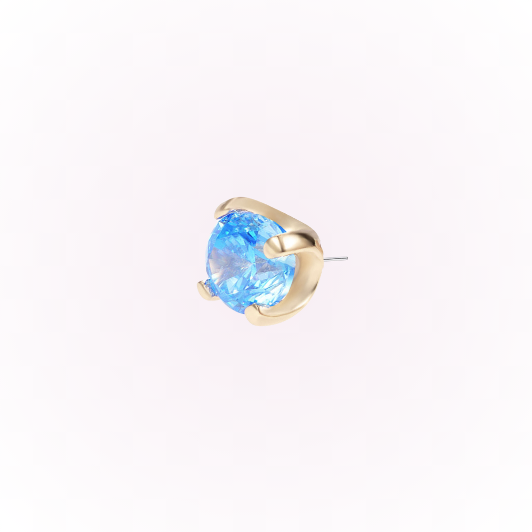 March – Aquamarine Prong Set Threadless Flat Back Stud
