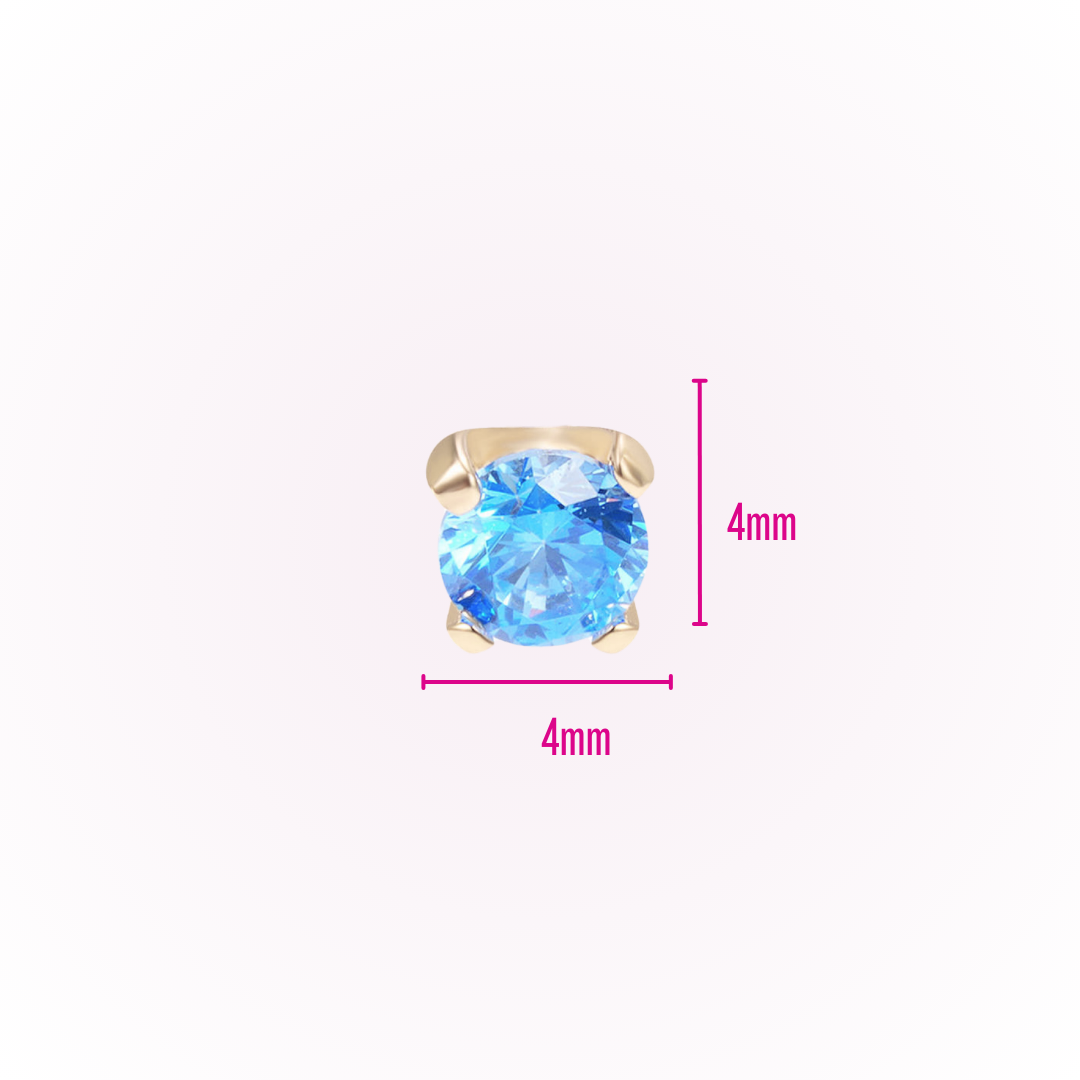 March – Aquamarine Prong Set Threadless Flat Back Stud