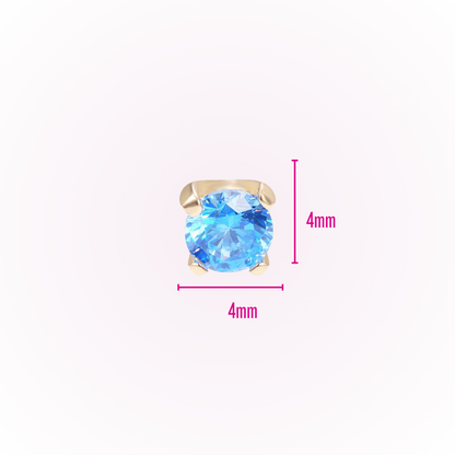March – Aquamarine Prong Set Threadless Flat Back Stud