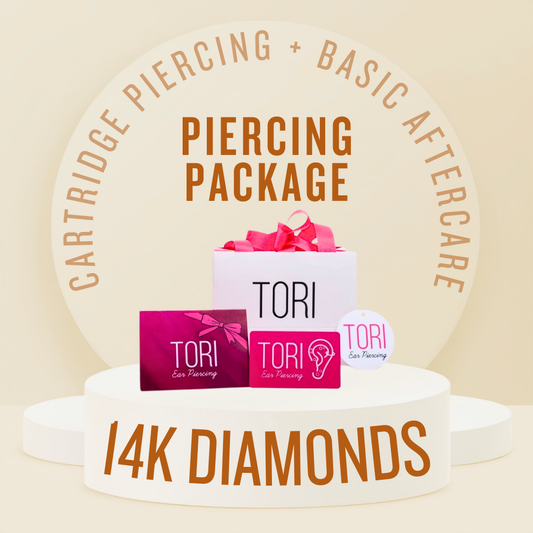 Cartridge Piercing + Basic Aftercare Package - 14k Diamonds