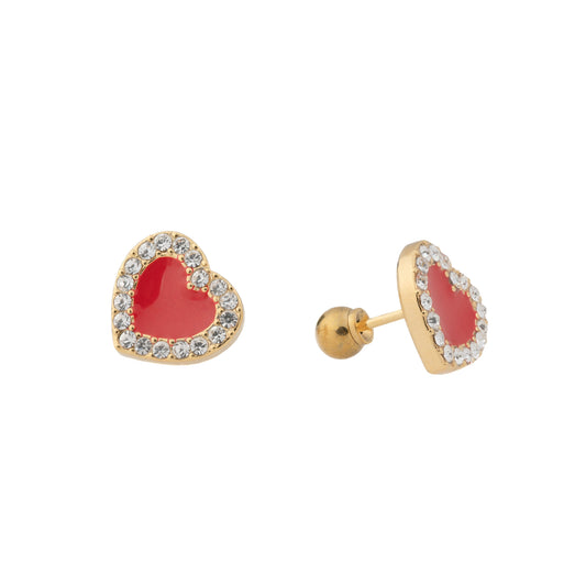 Valentine - Hypoallergenic Gold Plated Stainless Steel Enamel CZ Heart Stud