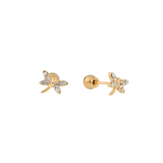 Dragonfly Dreams – Gold Plated Stainless Steel CZ Dragonfly Stud