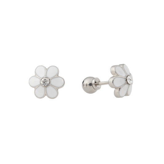 White Blossom - Large White Enamel Daisy with CZ Center