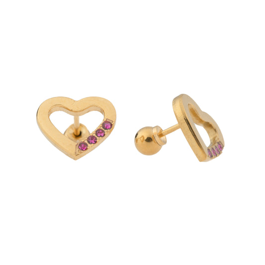 Sweetheart Glow – Gold Plated Stainless Steel Heart Outline Stud