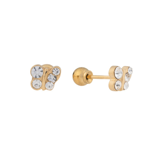 Wings – Gold Plated Stainless Steel CZ Butterfly Stud