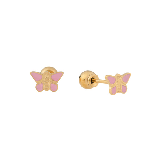 Roselle – Engraved Butterfly Stud with Pink Enamel