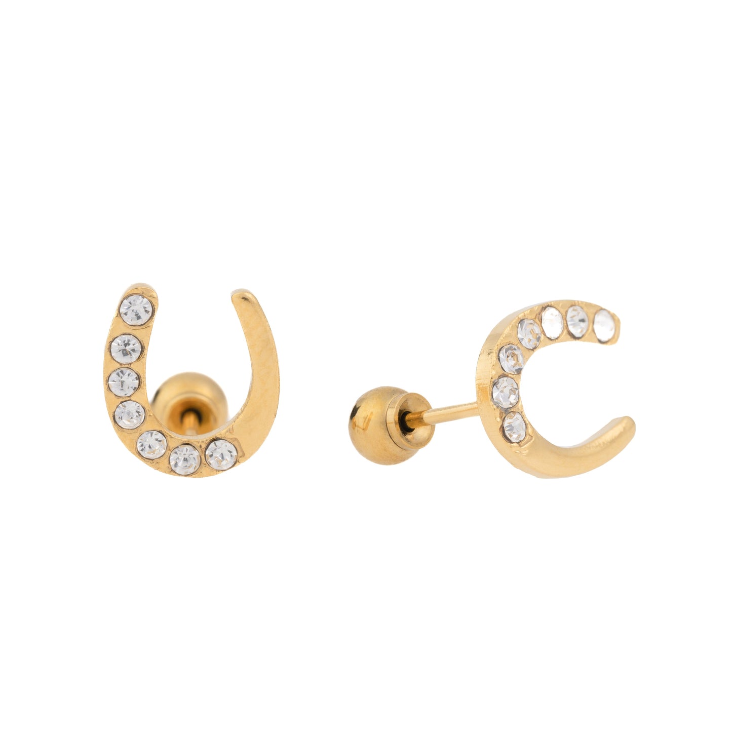 Lucky Charm – 10mm Gold-Plated CZ Horse Shoe Stud