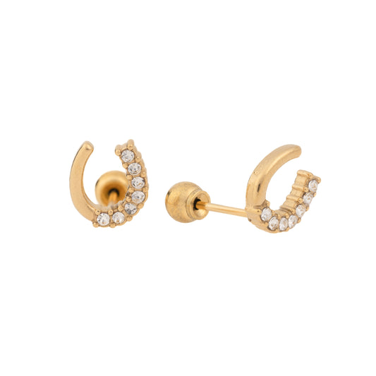 "Lucky Charm" – 7mm Gold-Plated CZ Horse Shoe Stud