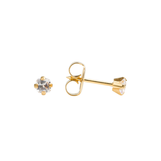 Yellow Gold Prong Set 3mm Princess Cut Cubic Zirconia