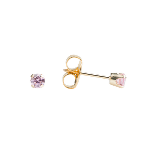 Yellow Gold Prong Set 3mm Pink Cubic Zirconia