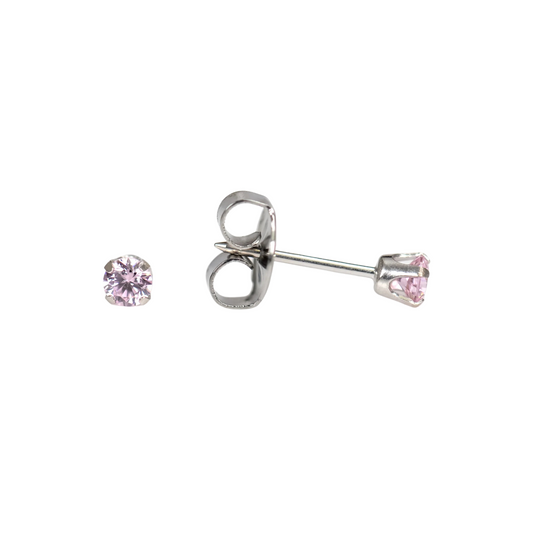 White Gold Prong Set 3mm Pink Cubic Zirconia