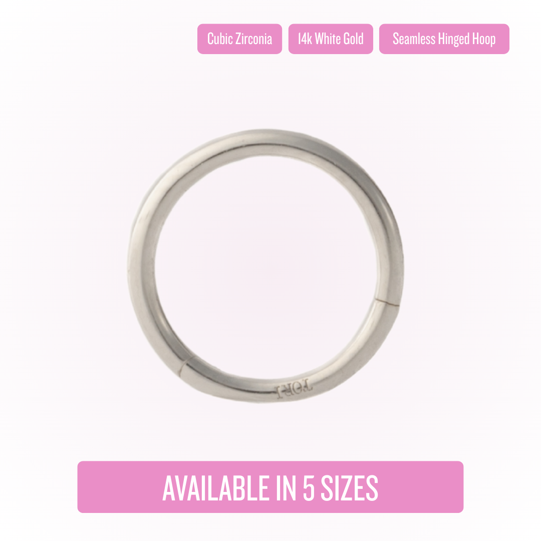 Pendientes de aro minimalistas con bisagra en oro blanco - Pendientes de aro con bisagra sin costuras