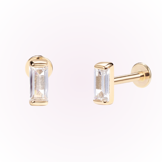 Royal – Baguette Cut Cubic Zirconia Bar Threadless Flat Back Stud