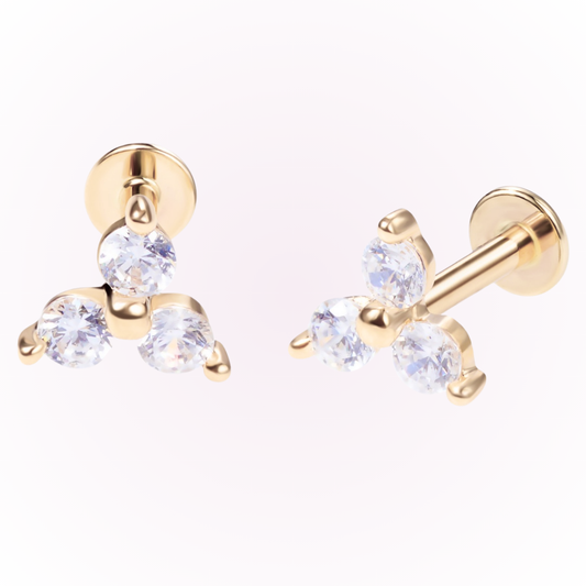 Divine Trinity – Prong Set Trinity Cubic Zirconia Threadless Flat Back Stud