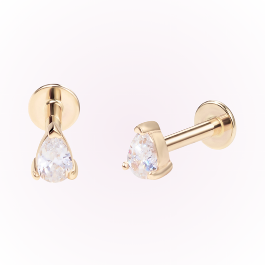 Opulent Tears – Pear Cut Cubic Zirconia Threadless Flat Back Stud