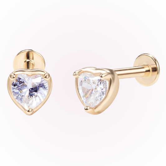 Aphrodite – Bezel Heart Cubic Zirconia Threadless Flat Back Stud