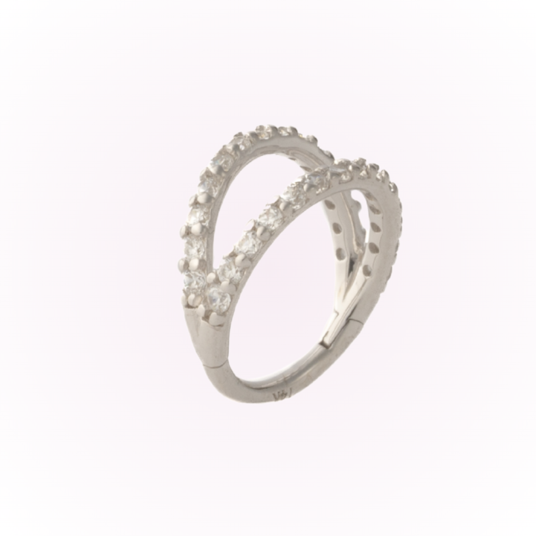 Géminis en oro blanco - Aro articulado sin costuras