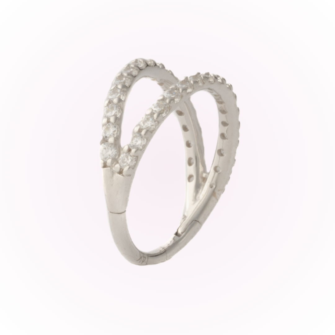 Géminis en oro blanco - Aro articulado sin costuras