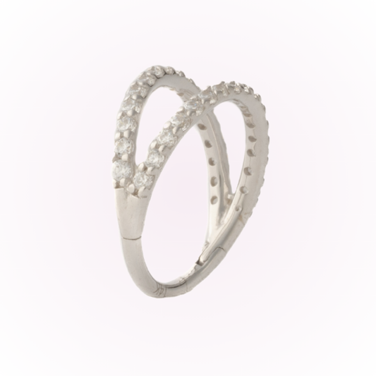 Gemini (In White Gold) – Double Hoop Illusion Cubic Zirconia Seamless Hinged Hoop