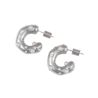 "Zara" CZ & Pearl in Stainless Steel – Sold as a Pair or Individually