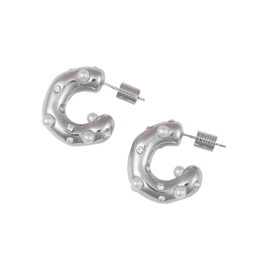 "Zara" CZ & Pearl in Stainless Steel – Sold as a Pair or Individually