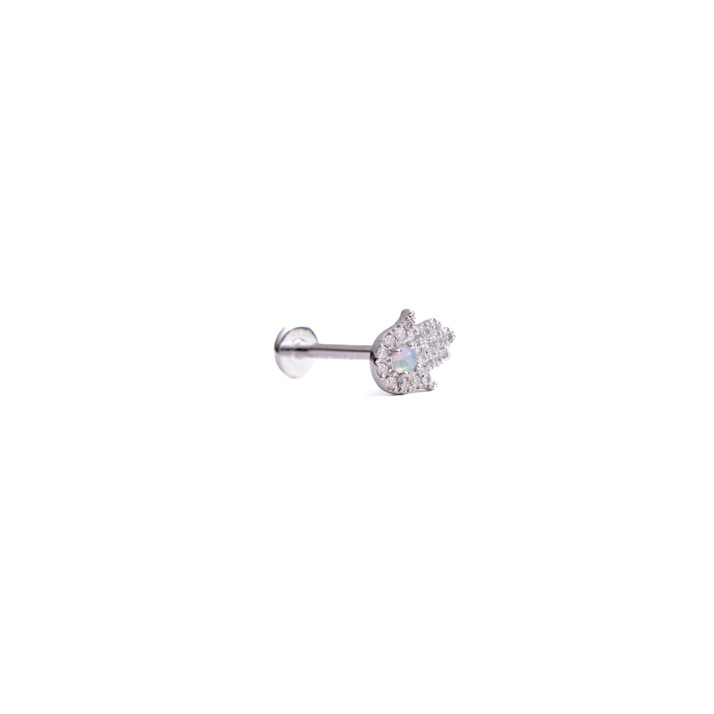 Protection in White Gold - Diamond Threaded Flatback Stud
